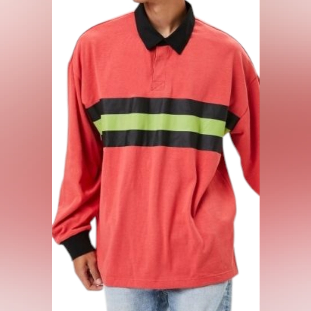 Forever 21 Striped Panel Long Sleeve Shirt Size L Preppy